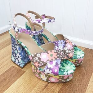 GIANNI BINI Ulti-Mate 70s Floral Platform Sandals Strappy Chunky Heel Size 8.5